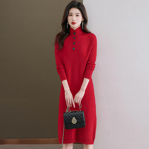 CC103-89960 针织羊毛连衣裙2024秋冬新款宽松过膝加厚保暖长款打底过冬裙子 商品图1