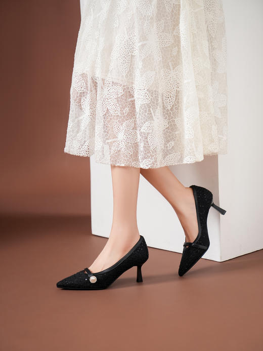 豪麟名鞋奥莱迪嘉女鞋皮鞋织物+羊皮革DJELA42WP009黑色  原价1660元 商品图1