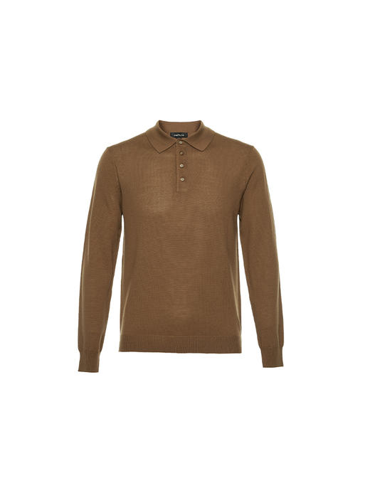 callisto咖啡色绵羊毛翻领毛衣 商品图0