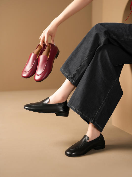 豪麟名鞋进口迪嘉女鞋平底鞋羊皮革M1839S黑色 商品图1