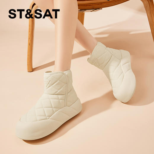 星期六优雅菱纹面包厚底加绒保暖雪地靴SS341121JY 商品图3