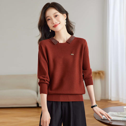 CC-JDS-890     polo翻领薄羊毛针织衫女春秋2024初秋爆款宽松毛衣女打底内搭上衣 商品图3