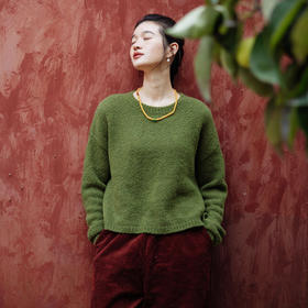 绽放旅行女装553朵/冬季羊毛绒感软糯圆领短款套头羊绒衫毛针织衫