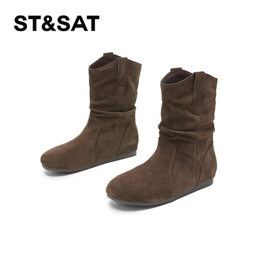 星期六西部牛仔时尚复古加绒堆堆靴SSC4118ELN 商品图10