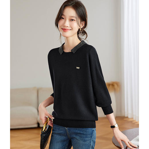 CC-JDS-890     polo翻领薄羊毛针织衫女春秋2024初秋爆款宽松毛衣女打底内搭上衣 商品图1