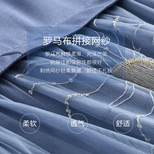 未风蓝色网纱拼接连衣裙女秋2024年秋装新款女装气质高腰显瘦裙子 商品图4