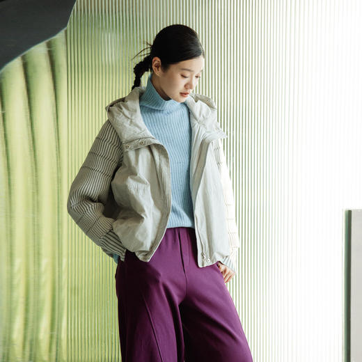 绽放707朵/冬季轻薄连帽材质拼接针织袖子简约宽松短款保暖羽绒服 商品图0