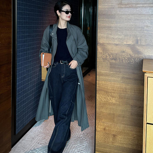 【顺丰包邮】82547 洛诗琳高级感简约廓形耐看大方立领长款风衣2053 商品图0