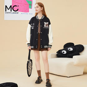 mc2加绒棒球领贴标款外套女装春秋新款美式复古学院风棒球服