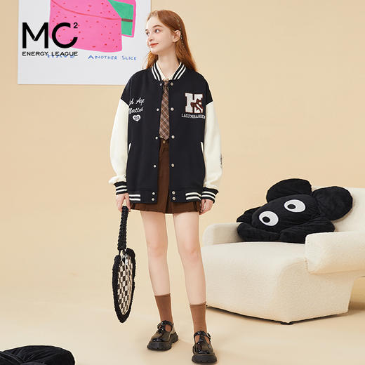 mc2加绒棒球领贴标款外套女装春秋新款美式复古学院风棒球服 商品图0