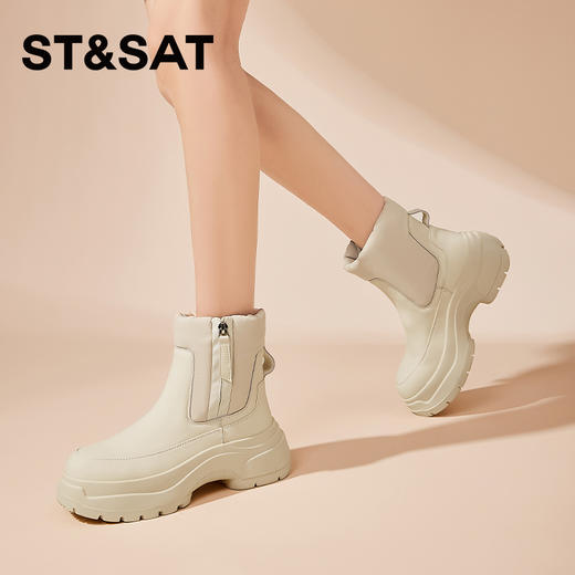 星期六时尚利落拼接绒里厚底短靴SS341181GM 商品图3