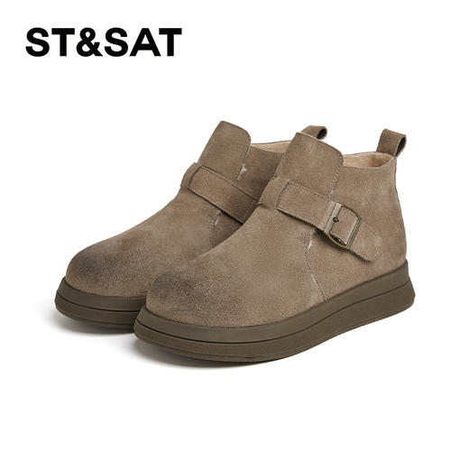 星期六复古扣带保暖绒里百搭短靴SS341121IG 商品图8