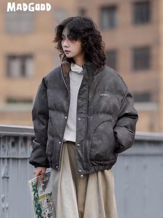 马得工地/MDMF231107/pu皮短款立领棉服 商品图1