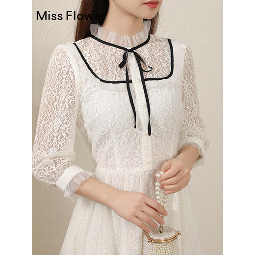 勿忘花白色法式蕾丝连衣裙女2025早秋季新款穿搭温柔风显瘦裙初秋 商品图1