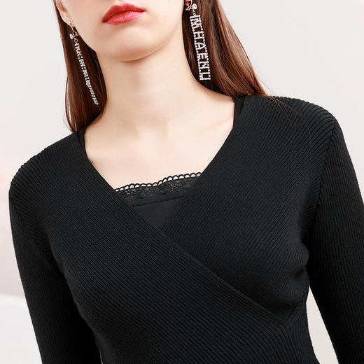 未风黑色套装连衣裙女秋2024秋季新款女装气质针织网纱拼接两件套 商品图3