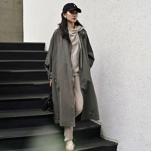 【顺丰包邮】82547 洛诗琳高级感简约廓形耐看大方立领长款风衣2053 商品图2