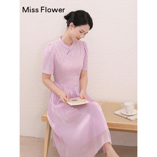 勿忘花粉色新中式连衣裙女2025新款夏季改良旗袍裙气质*风裙子 商品图3