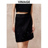 VIMAGE纬漫纪时尚钉珠高腰显瘦a字黑色气质毛呢半身裙冬新款V2206822 商品缩略图3