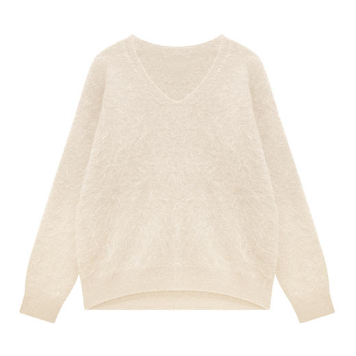 100%山羊绒V领拉绒上衣 商品图3