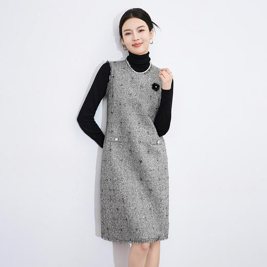 【高货wl】全新升级【铂金会员321/天猫429/差价108】(14839) 洛诗琳秋冬轻奢名媛亮丝编织法式圆领无袖背心连衣裙 商品图0