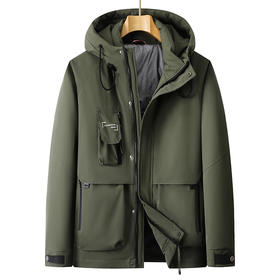 【特大码】【新款DPX】大依优型大码潮款工装连帽羽绒服鸭绒外套休闲胖子大码男休闲宽松加肥加大上衣