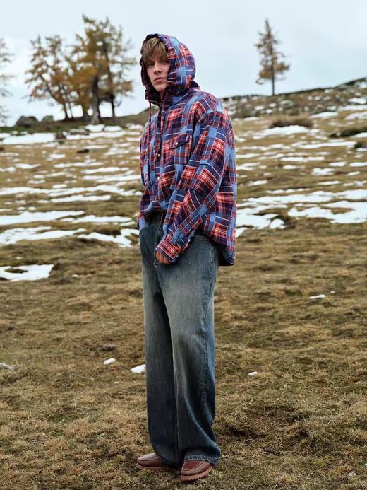 Evistub/E-4DCS939/色织美式复古刷毛格子连帽衬衫外套 商品图3