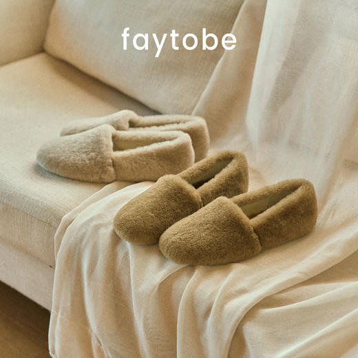 faytobe羊毛绒绒鞋秋冬时尚舒适纯色平底豆豆鞋懒人一脚蹬单鞋 商品图2