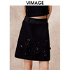 VIMAGE纬漫纪时尚钉珠高腰显瘦a字黑色气质毛呢半身裙冬新款V2206822 商品缩略图5