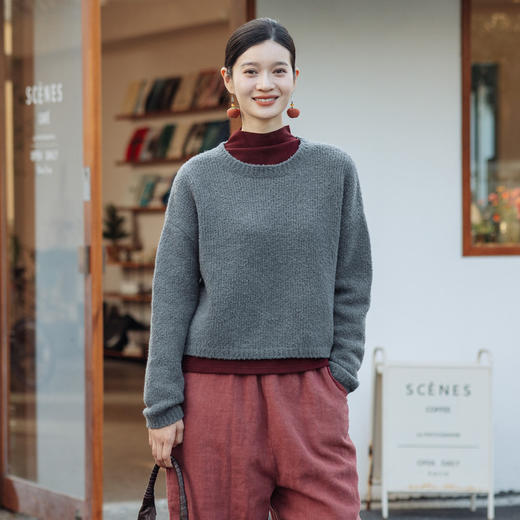 绽放旅行女装553朵/冬季羊毛绒感软糯圆领短款套头羊绒衫毛针织衫 商品图1