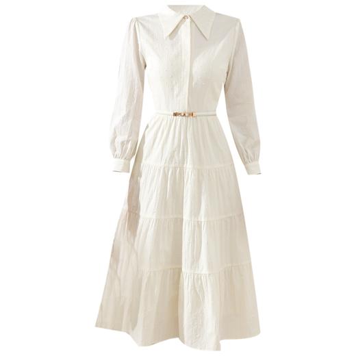 勿忘花米白色纯棉法式衬衫连衣裙春季新款长裙温柔淑女裙子 商品图4