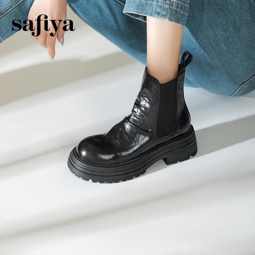 Safiya/索菲娅2024秋冬复古英伦风时尚厚底粗跟套筒百搭烟筒靴 SF44116409 商品图2