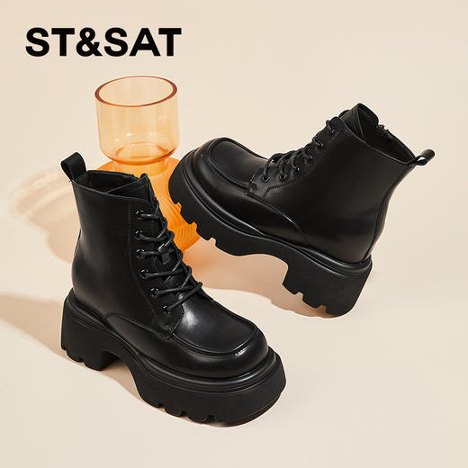 星期六英伦风复古机车加绒马丁靴SS341180HU 商品图0