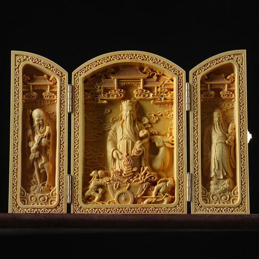 众佛 | 黄杨木雕，扁三开盒，随身佛龛摆件 商品图2