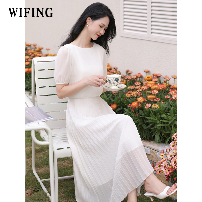 未风泡泡袖雪纺连衣裙女夏2024年夏季新款女装气质显瘦超好看裙子