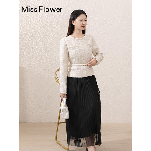 勿忘花小香风连衣裙秋冬款2025新款女装长袖拼接网纱裙子名媛 商品图3