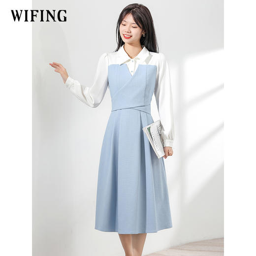 未风蓝色假两件连衣裙女早春2025春季新款女装气质小香风显瘦裙子 商品图1