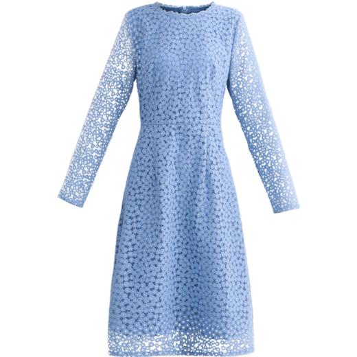 未风蓝色蕾丝连衣裙女2024秋季新款女装名媛气质收腰显瘦减龄裙子 商品图4