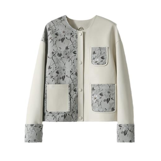 【自lm】全新升级【铂金会员882/天猫1189/差价307】(14153) 洛诗琳新款国风皮衣外套圆领百搭真皮上衣 商品图4