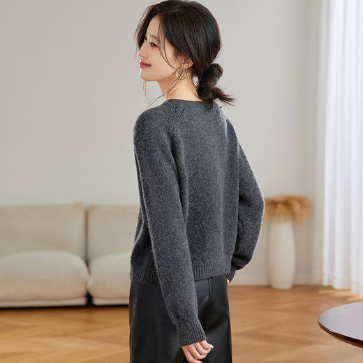 CC-JDS-8895圆领针织开衫外套女2024春秋冬厚款宽松百搭短款毛衣外搭早秋上衣 商品图3