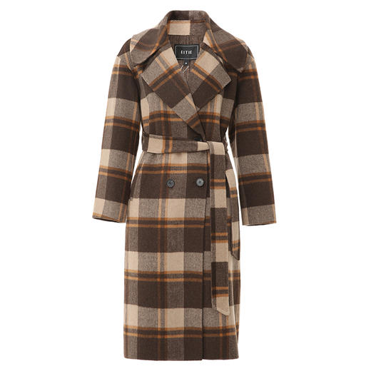 EITIE爱特爱冬季新款时尚复古格纹翻领百搭修身毛呢大衣外套7614333 商品图5