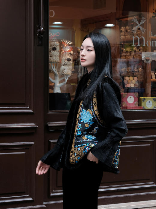 双11惠享 |盛唐牡丹| 福寿牡丹水貂毛坎肩-黑色[特价品] 商品图2