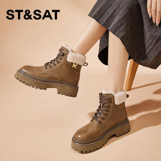 星期六经典复古保暖毛领厚底工装鞋SS341181EW 商品图6