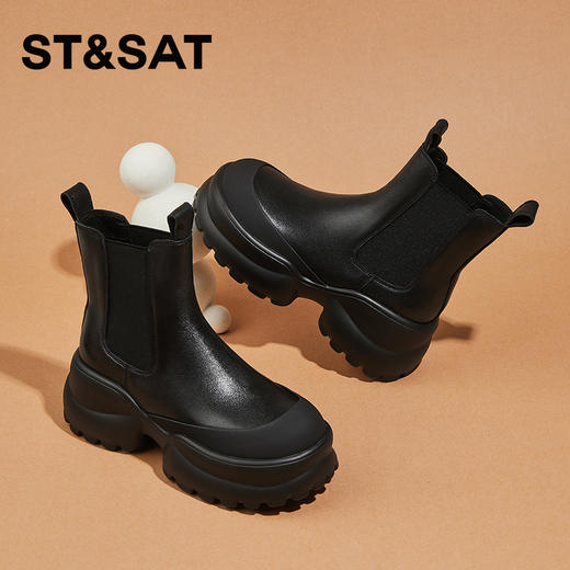 【加绒保暖】星期六时尚拼接舒适圆头加绒厚底切尔西SS341180YH 商品图1