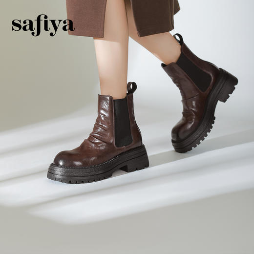 Safiya/索菲娅2024秋冬复古英伦风时尚厚底粗跟套筒百搭烟筒靴 SF44116409 商品图3