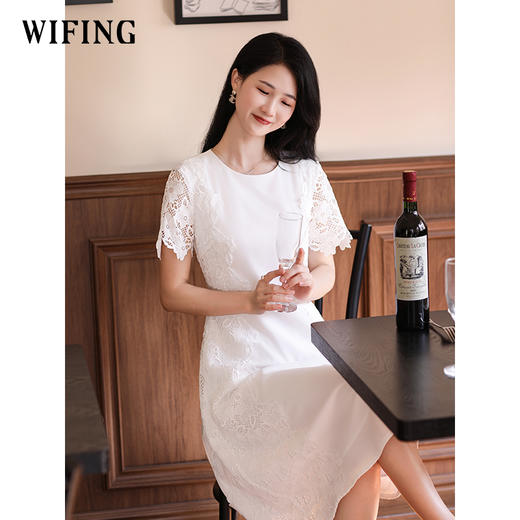 未风白色绣花连衣裙女夏2025年夏季新款气质绝美高腰显瘦长款裙子 商品图1