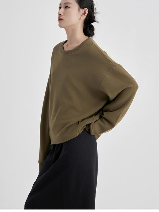 weyo秋冬女纯色羊毛暖绒圆领捏褶拼接卫衣880059 商品图2