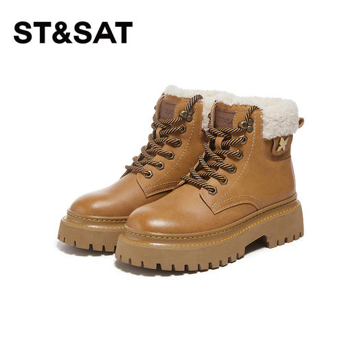 星期六经典复古保暖毛领厚底工装鞋SS341181EW 商品图7