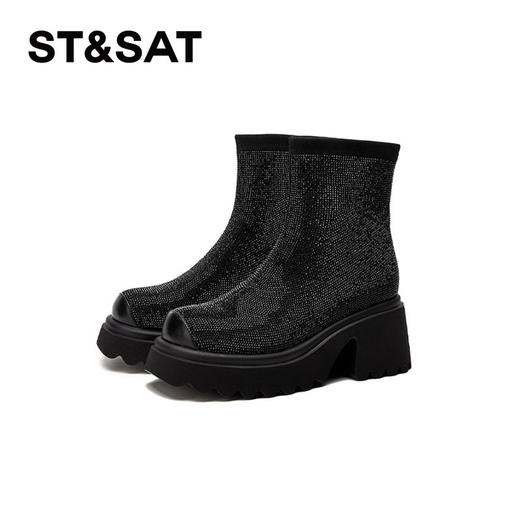 星期六摩登闪钻拼接厚底瘦瘦靴SSC4116E6W 商品图8