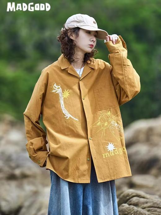 马得工地/MDGDCS243168/小猫印花古巴领长袖衬衫 商品图0