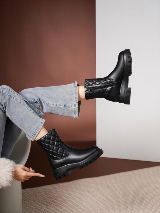 豪麟名鞋AGL女鞋短靴羊皮革AG756595N黑色 商品图1